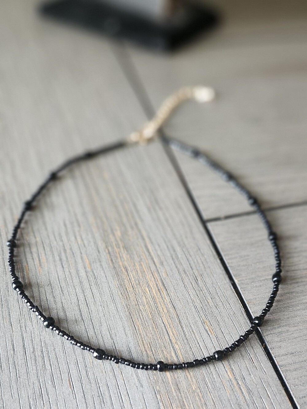 Delicate Black Beaded Necklace  Handmade